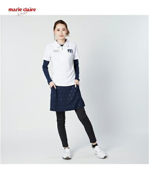 marie claire SPORT スポーツウェア ボトムス 大きいサイズ レディース marieclaireSPORT 接触冷感 吸汗速乾 UVカット エンボス ニット レギンス スカート 夏 ネイビー/ブラック 4L/5L/6L ニッセン