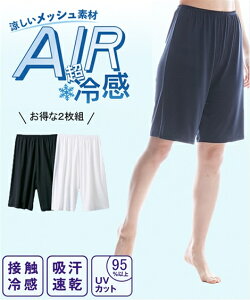 ランジェリー レディース レディース 超冷感 AIR 接触冷感 吸汗速乾 UVカット ペチ パンツ 2枚組 黒＋オフホワイト M/L ニッセン nissen