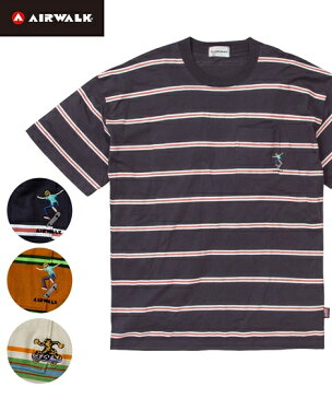 Tシャツ カットソー メンズ AIRWALK エアウォーク BIGシルエット スケーター 刺しゅうボーダー ポケット 半袖 オフホワイト/オレンジ/ネイビー M/L/LL ニッセン nissen