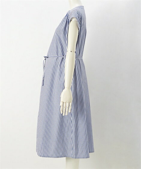 ワンピース マタニティ ママ 産前 産後 授乳服 a.i.n 先染め 前開き シャツ サックス系 ストライプ /黒系 ギンガム M/L ニッセン nissen