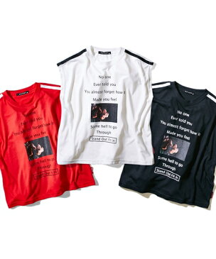Tシャツ カットソー キッズ 男の子 ビッグシルエット ノースリーブ シャツ 女の子 子供服 ジュニア服 オフホワイト/レッド/黒 身長140/150/160cm ニッセン nissen