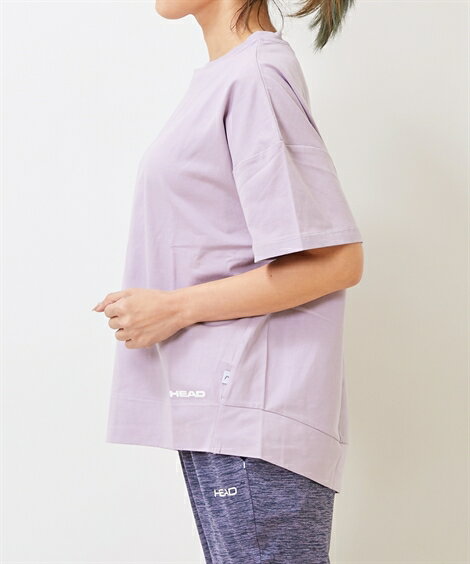 HEAD スポーツウェア トップス 大きいサイズ レディース 541834 USAコットン UVカット 裾ラウンド 半袖 Tシャツ パープル/白 M/L/LL ニッセン nissen