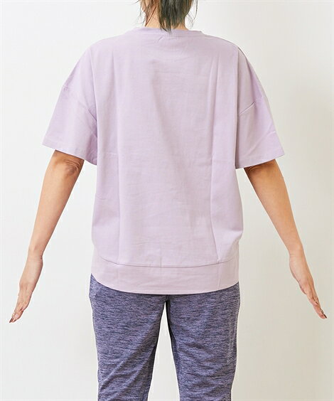 HEAD スポーツウェア トップス 大きいサイズ レディース 541834 USAコットン UVカット 裾ラウンド 半袖 Tシャツ パープル/白 M/L/LL ニッセン nissen