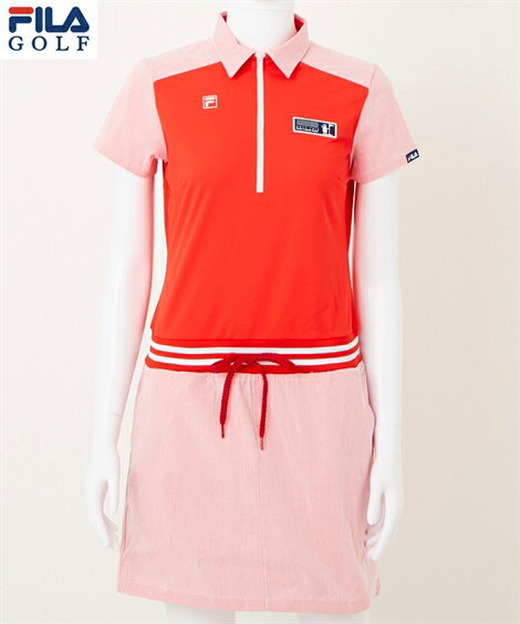 スポーツウェア トップス 大きいサイズ レディース FILA GOLF 751-405 吸汗速乾 UVカット 接触冷感 鹿の子× サッカー生地 ワンピース 夏 NVネイビー/RDレッド M/L/LL/3L ニッセン nissen