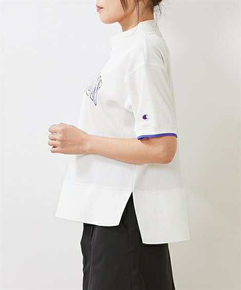 スポーツウェア トップス 大きいサイズ レディース Champion GOLF CW-TG309 速乾 UVカット 遮熱 モックネック シャツ 020オフホワイト/370ネイビー M/L/LL ニッセン nissen