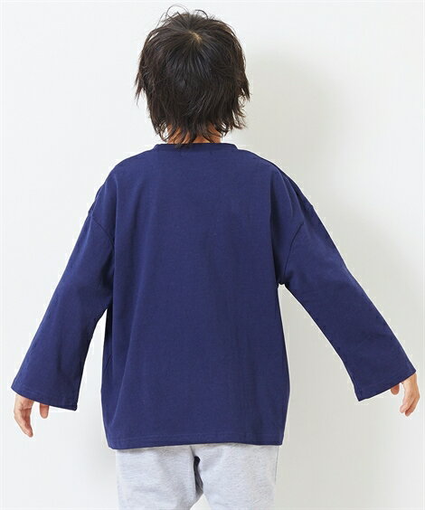 Tシャツ カットソー 綿100％ ドロップショルダー 長袖 2枚組 男の子 子供服 ジュニア服 オフホワイト＋モカ/ネイビー＋ベージュ/黒＋パープル 身長140/150/160cm ニッセン nissen