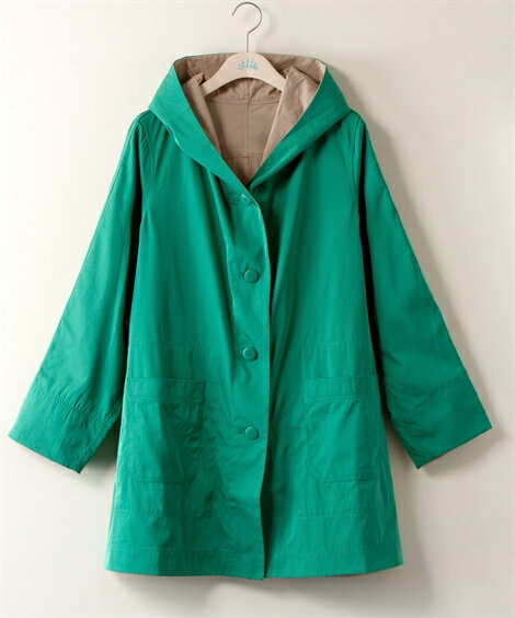 パーカー 大きいサイズ レディース 裏配色 コート グリーン/ネイビー/ベージュ/ライラック L/LL ニッセン nissen