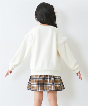 Tシャツ カットソー キッズ 女の子 2点セット あったか 裏ベロア トップス + インナー ボア付き スカート 子供服 ジュニア服 冬 オフホワイト/黒 身長80〜130cm ニッセン nissen