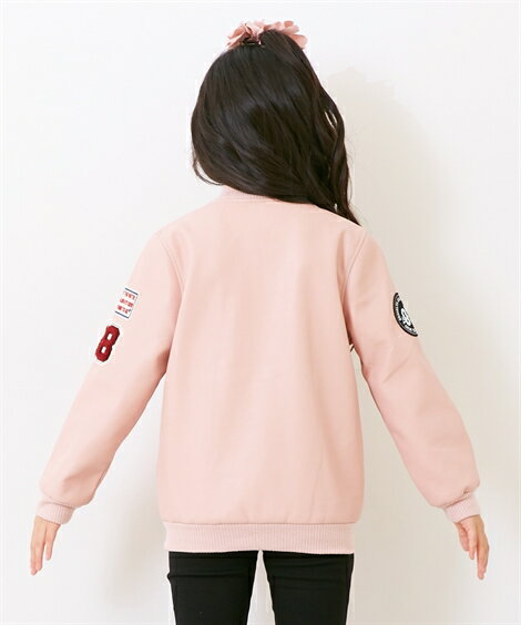 キッズ 女の子 合皮 ワッペン付き ジャケット 子供服 ジュニア服 ピンク/黒 身長80〜130cm ニッセン nissen