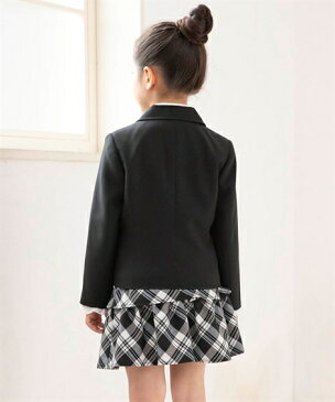 スーツ フォーマル キッズ 女の子 卒園 入学 3点セット ジャケット + ブラウス スカート 子供服 ネイビー+ブルー+ベージュ系/ブラック+ホワイト+ブラック系 身長115/120/130cm ニッセン nissen