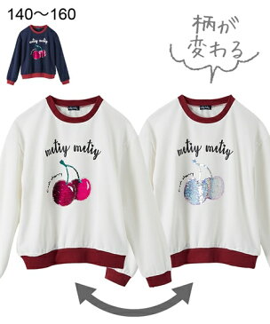 トレーナー キッズ 女の子 柄が変わる スパンコール 配色 子供服 ジュニア服 オフホワイト/ネイビー 身長140/150/160cm ニッセン nissen