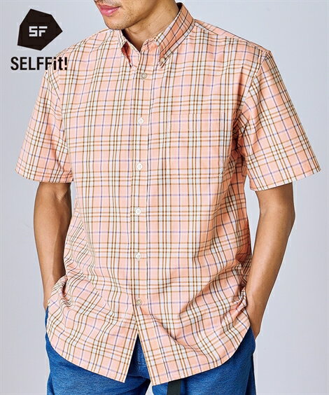 シャツ カジュアル メンズ 形態安定 チェック柄 半袖 ボタンダウン 肩まわり お腹ゆったり 消臭テープ付 赤系 3L〜10L ビッグ ラージ ニッセン nis...