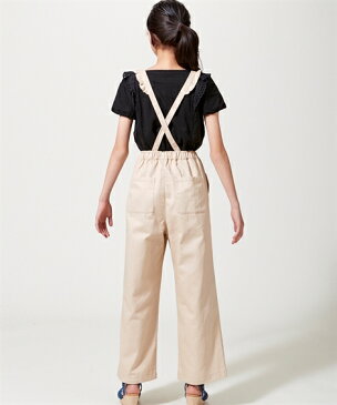 カジュアル セットアップ キッズ 女の子 2点セット サロペット+ Tシャツ ライトベージュ+黒 身長100/110/120/130cm ニッセン nissen