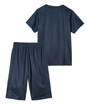 スポーツウェア 上下セット キッズ もっとゆったりサイズ Tスーツ 半袖 Tシャツ + ハーフ パンツ 男の子 女の子 子供服 ジュニア服 ネイビー/ブラック 身長140/150/160/170cm ニッセン nissen