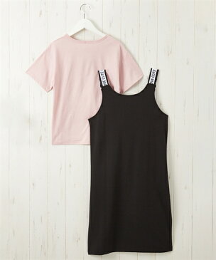 セットアップ キッズ 女の子 2点セット ロゴ プリント Tシャツ + ジャンパー スカート 子供服 ジュニア服 オフホワイト+ネイビー/ピンク+黒 身長140/150/160cm ニッセン nissen