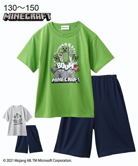 Tスーツ キッズ MINECRAFT マインクラフト 半袖 Tシャツ ＋ ハーフ パンツ 男の子 女の子 子供服 ジュニア服 グリーン/グレー 身長130/140/150cm ニッセン nissenのサムネイル