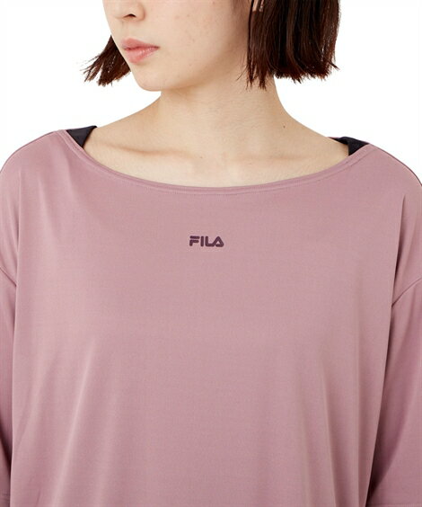 ヨガウェア レディース FILA 水陸両用 5分袖 Tシャツ パンツ 2点セット ブラック/ホワイト/ラベンダー M/L/LL ニッセン nissen