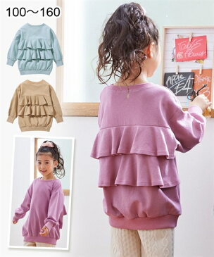 トレーナー キッズ 女の子 後ろフリル チュニック 子供服 ジュニア服 スモーキーブルー/モカベージュ 身長100/110/120/130cm ニッセン nissen
