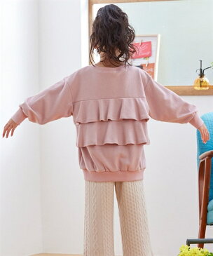 トレーナー キッズ 女の子 後ろフリル チュニック 子供服 ジュニア服 スモーキーブルー/モカベージュ 身長100/110/120/130cm ニッセン nissen