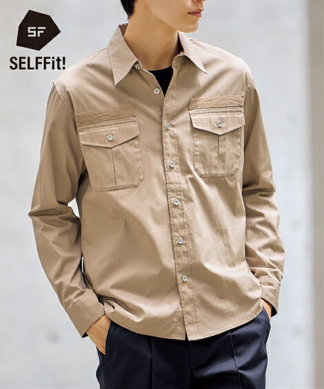 シャツ カジュアル メンズ 綿100% ミリタリー カーキ/チャコール M/L/LL ニッセン nissen