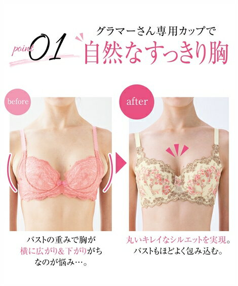 ブラジャー ワイヤー入り レディース グラマーサイズ設計でカタチを整える スズラン柄 ( トリンプ ) クリーム/ネイビー E70〜F85 ニッセン nissen