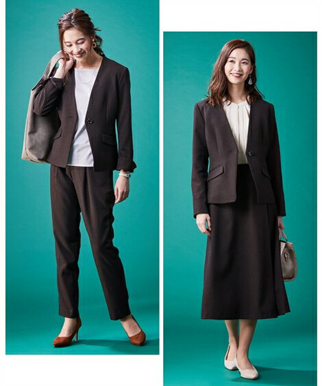 スーツ ジャケット 大きいサイズ レディース 洗える ウール調 ストレッチ ノーカラー セットアップ対応 上下別売 冬 グレージュ〜3 8L ニッセン nissen