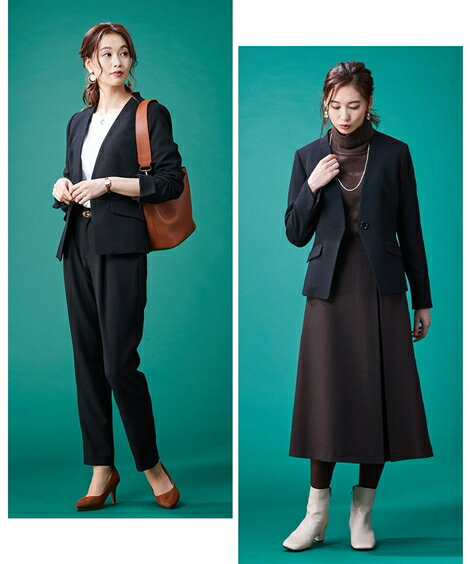 スーツ ジャケット 大きいサイズ レディース 洗える ウール調 ストレッチ ノーカラー セットアップ対応 上下別売 冬 グレージュ〜3 8L ニッセン nissen