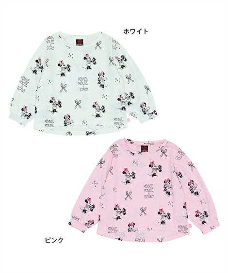 Tシャツ カットソー キッズ 女の子 BABYDOLL ディズニー 袖ボリューム ロンT 5473K ピンク/ホワイト 身長80〜140cm ニッセン nissen