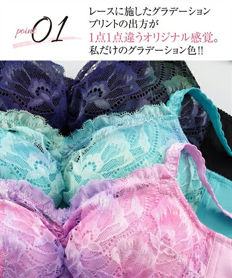 ブラジャー ショーツ セット レディース 私だけの脇高 グラデーション レース ( トリンプ ) ネイビーブラック系/ピンクラベンダー系/ブルーミント系 A70_M〜F80_L ニッセン nissen