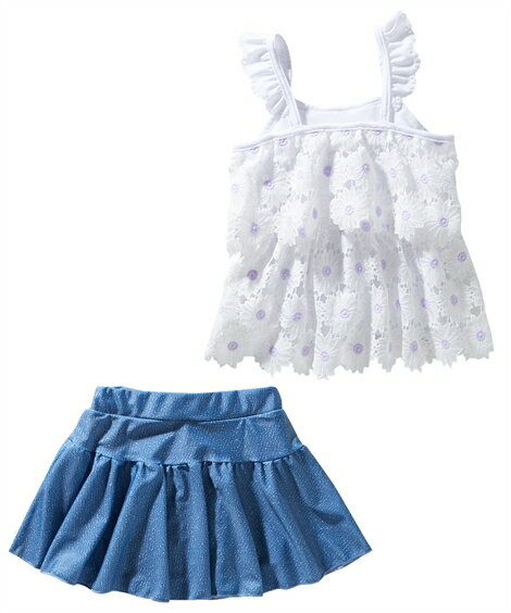 水着 キッズ 女の子 花柄 レース セパレート ホワイト/ラベンダー 身長100/110/120/130cm ニッセン nissen