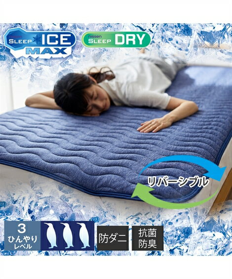 ベッドカバー 布団カバー 敷きパッド 超冷感×吸汗速乾先染めワッフル抗菌防臭 防ダニわた入りリバーシブル敷きパッド ニッセン nissenのサムネイル
