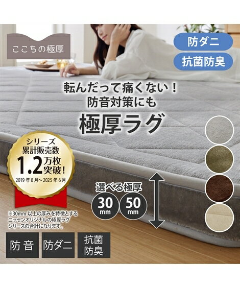 カーペット・ラグ 単品配送 ラグ 厚みが選べる ふわふわフランネル素材の防ダニ抗菌極厚ボリュームラグ 約185×240 30mm ニッセン nissen