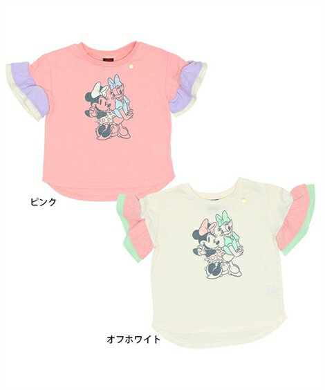 Tシャツ カットソー キッズ BABYDOLL ディズニー 袖フリル 6432K オフホワイト/ピンク 身長80〜140cm ニッセン nissen