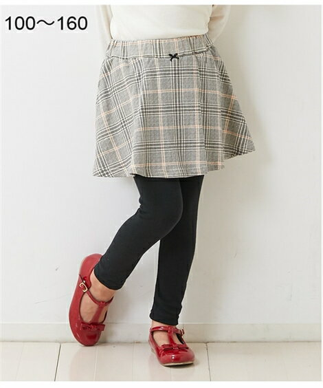 スカッツ 子供服 キッズ 女の子 総柄フレア ジュニア服 アイボリー レオパード /グレー チェック /ネイビー ストライプ /黒 花柄 身長100/110/120/130cm ボトムス スカート付きパンツ レギンス ガールズ ニッセン nissenのサムネイル