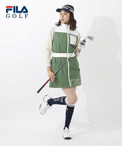 FILAGOLF スポーツウェア トップス 大きいサイズ レディース 792-212 防風 保温 ストレッチ 裏ボアボンディング ワンピース フィラ ゴルフ 冬 BKブラック/GNグリーン M/L/LL/3L ニッセン nissen