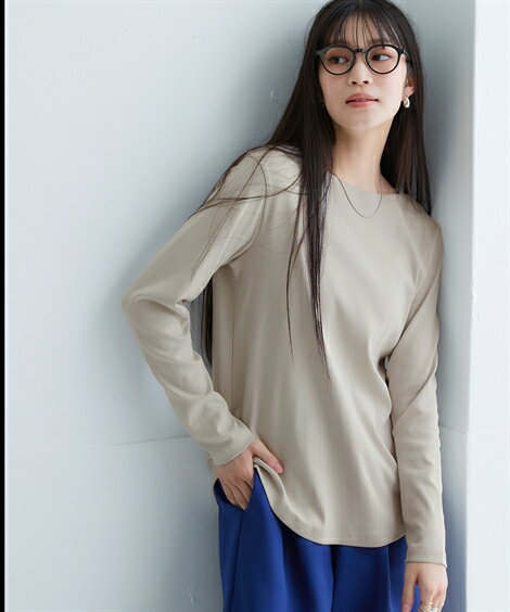 Tシャツ カットソー 大きいサイズ レディース UVカット 綿100％ フライス素材ボートネック 長袖 オフホワイト〜黒 3L ニッセン nissen