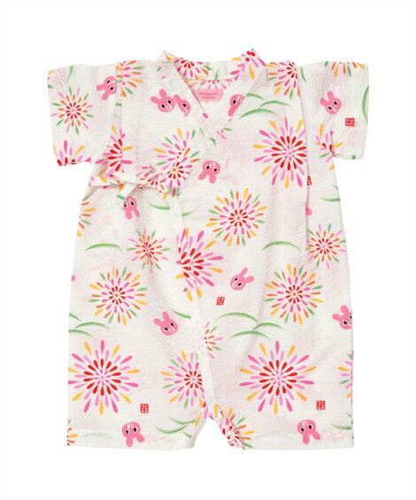 甚平 ベビー ミキハウス ホットビスケッツ リップル 花火柄 甚平オール 72-7507-974 白 身長60〜70/70〜80cm ニッセン nissen