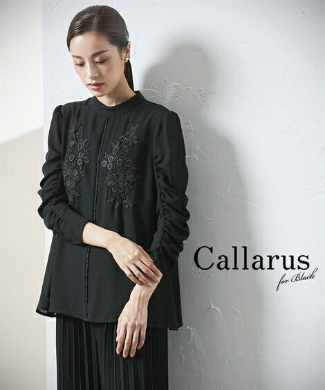 喪服 礼服 ブラックフォーマル ワンピース レディース Callarus 洗える 防しわ フロント レース 使い デザイン スリーブ ブラウス 単品 黒 LL/3L 冠婚葬祭 フォーマルワンピース ニッセン nissen