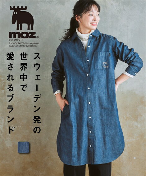 ワンピース ひざ丈 レディース moz モズ 綿100％ デニム シャツ ネイビー S/M/L/LL ニッセン nissen