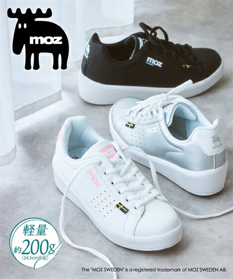 スニーカー レディース moz 厚底 軽量 シンプル ワイズ3E ベージュ/黒×白/白×ピンク 22.5/23/23.5/24/24.5cm 靴 シューズ ニッセン nissenのサムネイル