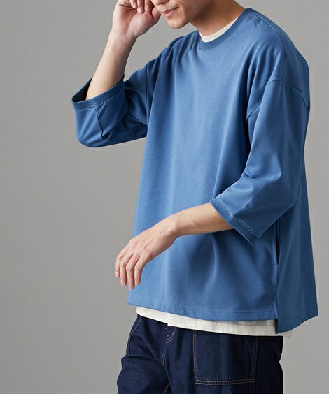 トレーナー スウェット メンズ 両サイドポケット付き 7分袖オーバーサイズ ロング丈 チャコール/ブラック/ブルー 3L/4L/5L/6L/8L ビッグ ラージ...