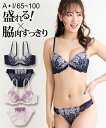 【33 OFFセール 4/30 10:59まで】ブラジャー ショーツ セット レディース 脇高フラワーリーフ ネイビー/ピンク G70_M/G75_L/G80_L/H75_L/H80_L ブラショーツ 女性 インナー パンツ パンティ ニッセン nissen