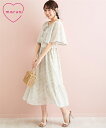 ワンピース ロング マキシ 大きいサイズ レディース ケープ風フラワー プリント marun グレージュ/ネイビー 6L/8L/10L ひざ下 ニッセン nissen