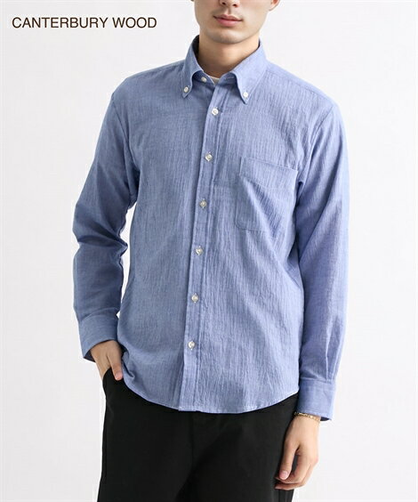 シャツ カジュアル メンズ クレープ無地 長袖 レギュラー カラー WOOD カンタベリーウッド ネイビー/ブルー/ライトピンク/濃紺 3L/4L/5L ニッセ...