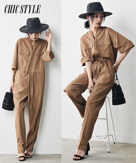 パンツ サロペット 大きいサイズ レディース スキッパーコンビネゾン シック スタイル チャコール/モカベージュ L/LL/3L/4L/5L ニッセン nissenのサムネイル