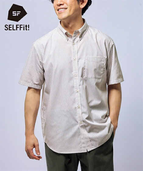 シャツ カジュアル メンズ 形態安定ストライプ柄ボタンダウン 半袖 肩まわり お腹ゆったり 消臭テープ付 グリーン系/ブルー系 M/L/LL ニッセン niss...