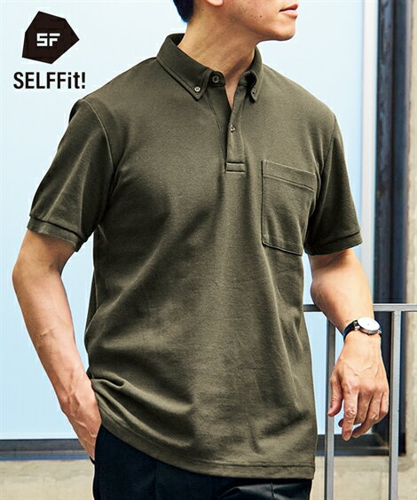 ポロシャツ メンズ 着回し豊富 お腹ゆったりポケット付 半袖 カノコボタンダウン オフホワイト/カーキ/ネイビー/黒/杢グレー M/L/LL ニッセン niss...