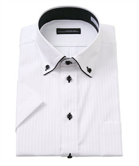 ワイシャツ メンズ 形態安定 衿先パイピング 半袖 デザイン ボタンダウン ホワイト M/L/LL ニッセン nissen