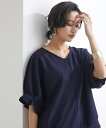 Tシャツ カットソー 大きいサイズ レディース カットツイル袖タック Vネック プルオーバー クロ/ネイビー/ベージュ 6L/8L/10L ニッセン nissen