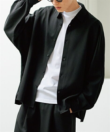 シャツ カジュアル メンズ オーバーサイズ ストレッチ 長袖 セットアップ対応 ブラウン/黒 M/L/LL ニッセン nissen